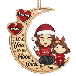 Love You To The Moon And Back Heart Plaid - Family Personalized Custom Ornament - Wood Custom Shaped - Christmas Gift, Gift For Family Members