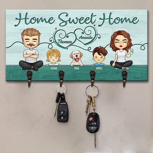 Home Is Where You Hang Your Heart - Family Personalized Custom Home Decor Key Hanger, Key Holder - House Warming Gift For Family Members, Pet Owners, Pet Lovers