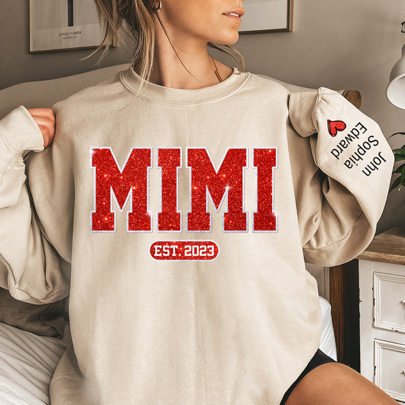 More Over Santa Here Comes Nana - Family Personalized Custom Unisex Sweatshirt With Design On Sleeve - Christmas Gift For Mom, Grandma