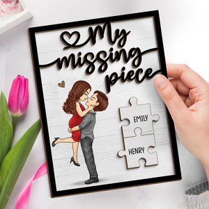 Honey, You're My Missing Piece - Couple Personalized Custom 2-Layered Wooden Plaque With Stand - House Warming Gift For Husband Wife, Anniversary