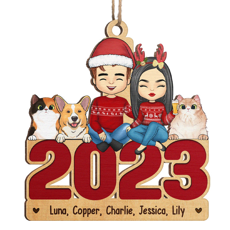 Happy Howlidays With All Our Love - Dog & Cat Personalized Custom Ornament - Acrylic, Wood Unique Shaped - Christmas Gift For Pet Owners, Pet Lovers