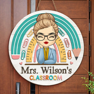 Welcome Sweet Classroom - Teacher Personalized Custom Round Shaped Home Decor Wood Sign - House Warming Gift For Teacher, Back To School