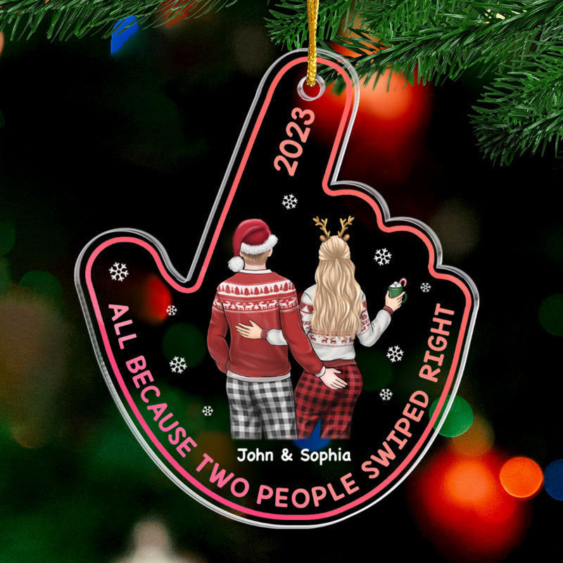 Love At First Swipe - Couple Personalized Custom Ornament - Acrylic Custom Shaped - Christmas Gift For Husband Wife, Anniversary