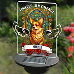 Forever In My Heart - Memorial Personalized Custom Stain Glass Style Garden Solar Light - Sympathy Gift, Gift For Dog Lovers