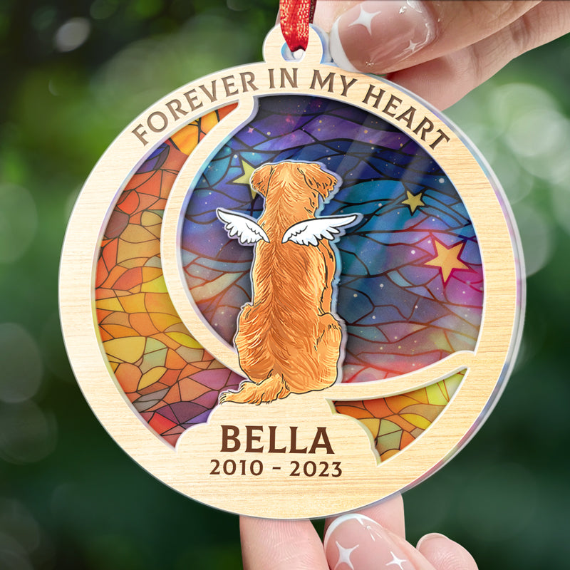 Forever In My Heart - Memorial Personalized Custom Suncatcher Ornament - Acrylic Round Shaped - Christmas Gift, Sympathy Gift For Pet Owners, Pet Lovers