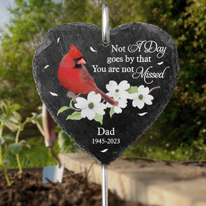 Not A Day Goes By That You Are Not Missed - Memorial Personalized Custom Heart Shaped Memorial Garden Slate & Hook - Sympathy Gift For Family Members