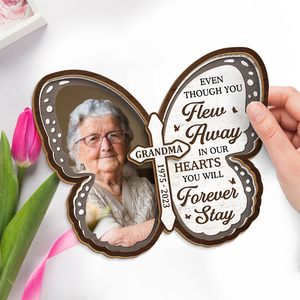 Custom Photo In Our Hearts You Will Forever Stay - Memorial Personalized Custom 2-Layered Wooden Plaque With Stand - Sympathy Gift For Family Members