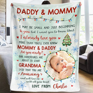 Custom Photo Dear Mommy And Daddy - Family Personalized Custom Blanket - Baby Shower Gift, Christmas Gift For First Mom
