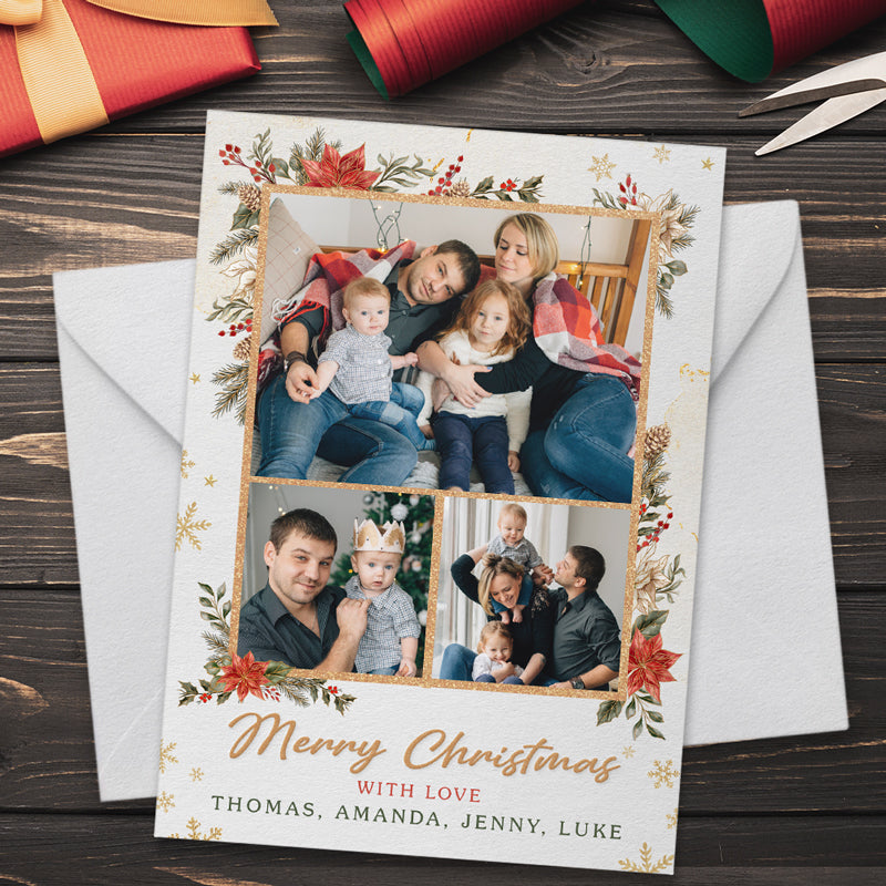 Custom Photo Merry Christmas With Love - Family Personalized Custom Holiday Postcards, Greeting Cards - Christmas Gift For Family Members