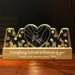 Mom, Everything We Are Is Because Of You - Family Personalized Custom Acrylic Letters 3D LED Night Light - Mother's Day, Gift For Mom, Grandma