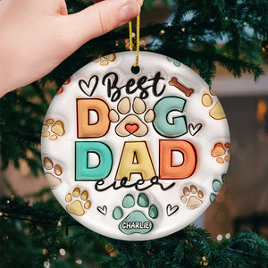 Happy Christmas Best Dog Dad Dog Mom Ever - Dog Personalized Custom Ornament - Ceramic Round Shaped - Christmas Gift For Pet Owners, Pet Lovers