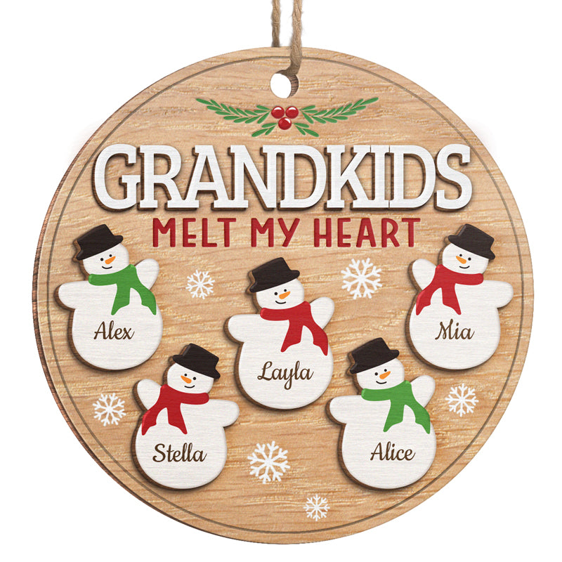 Grandkids Melt My Heart - Family Personalized Custom Ornament - Wood Custom Shaped - Christmas Gift For Grandma
