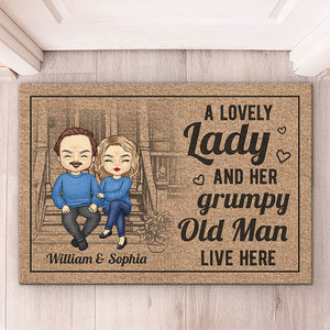 A Lovely Lady And Her Grumpy Old Man Live Here - Couple Personalized Custom Home Decor Decorative Mat - Gift For Husband Wife, Anniversary