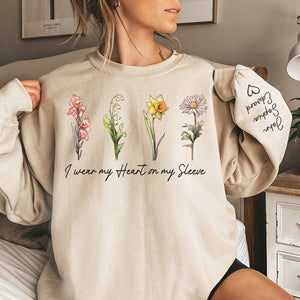 My Heart On My Sleeve - Family Personalized Custom Unisex Sweatshirt With Design On Sleeve - Birthday Gift For Mom, Grandma