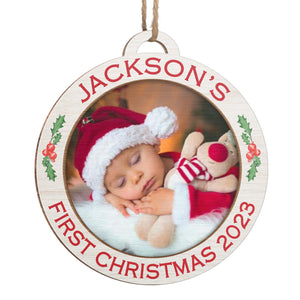 Custom Photo My First Christmas - Family Personalized Custom Ornament - Wood Round Shaped - Christmas Gift For Family Members