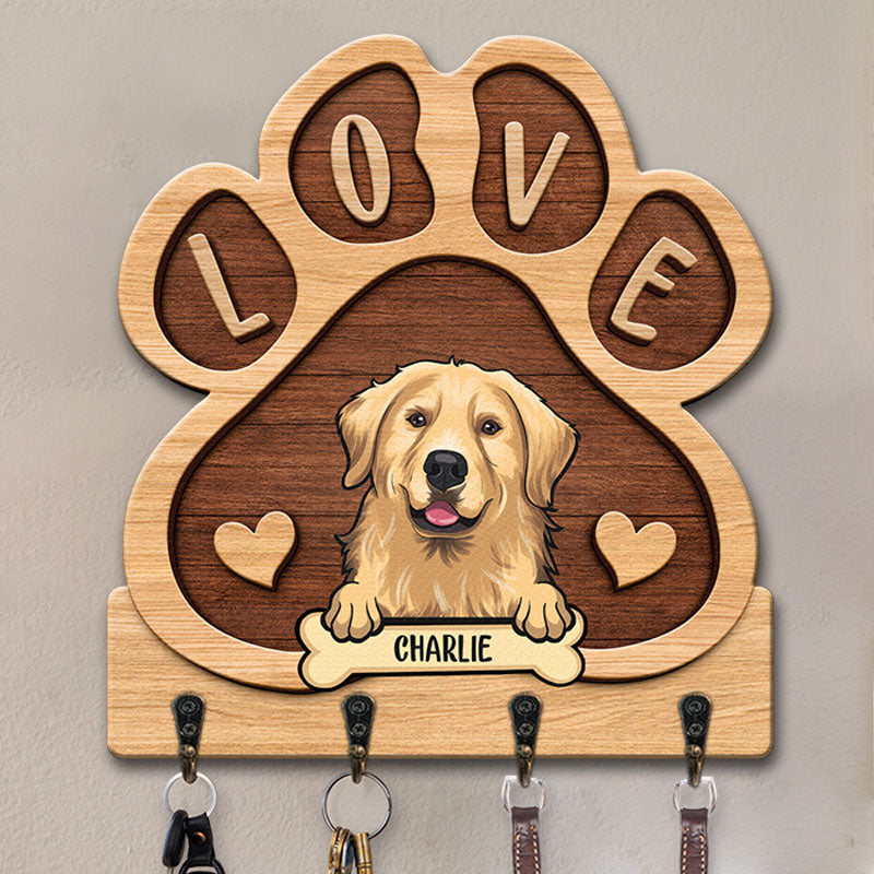 We Love Dogs - Dog Personalized Custom Home Decor Paw Shaped Key Hanger, Key Holder - House Warming Gift For Pet Owners, Pet Lovers