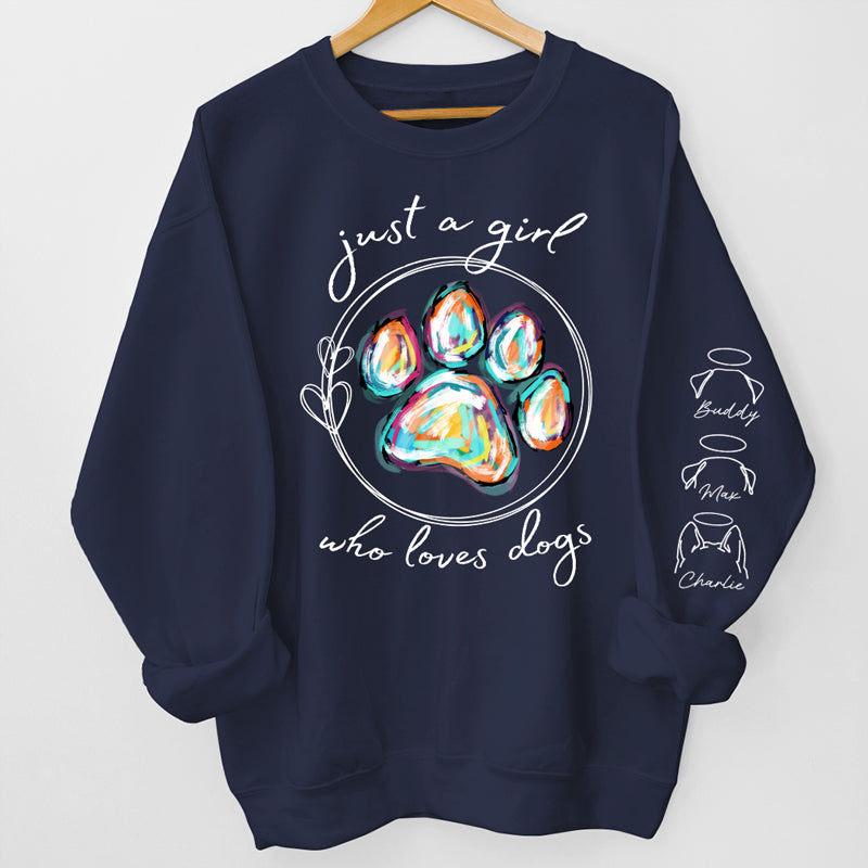 A Girl Who Loves Pets - Dog & Cat Personalized Custom Unisex Sweatshirt With Design On Sleeve - Sympathy Gift, Gift For Pet Owners, Pet Lovers