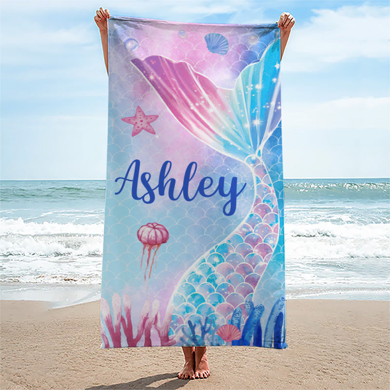 Embrace The Waves & Become A Mermaid - Bestie Personalized Custom Beach Towel - Summer Vacation Gift, Birthday Pool Party Gift For Best Friends, BFF, Sisters