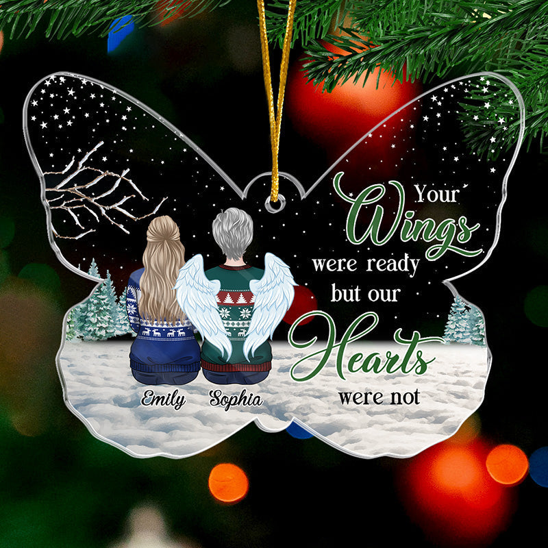 Wish You Were Here With Us - Memorial Personalized Custom Ornament - Acrylic Butterfly Shaped - Christmas Gift, Sympathy Gift For Family Members