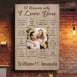 Custom Photo 12 Reasons I Love You Couple Gifts - Personalized Canvas