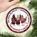 Our Laughs Are Limitless - Bestie Personalized Custom Ornament - Ceramic Round Shaped - Christmas Gift For Best Friends, BFF, Sisters