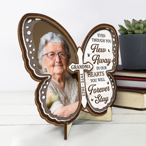 Custom Photo In Our Hearts You Will Forever Stay - Memorial Personalized Custom 2-Layered Wooden Plaque With Stand - Sympathy Gift For Family Members