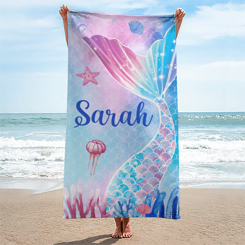 Embrace The Waves & Become A Mermaid - Bestie Personalized Custom Beach Towel - Summer Vacation Gift, Birthday Pool Party Gift For Best Friends, BFF, Sisters