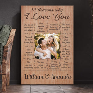 Custom Photo 12 Reasons Why I Love You - Couple Personalized Custom Vertical Canvas - Gift For Husband Wife, Anniversary