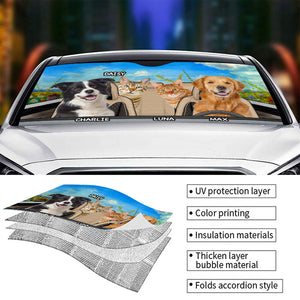 Custom Photo Together We Go - Dog & Cat Personalized Custom Auto Windshield Sunshade, Car Window Protector - Gift For Pet Owners, Pet Lovers