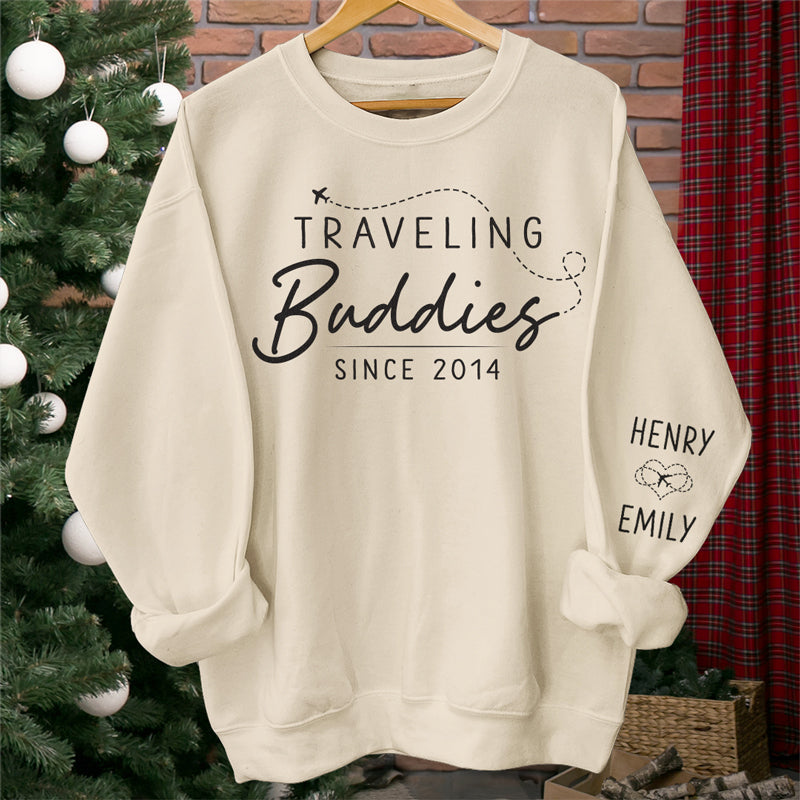 Traveling Together - Couple Travel Personalized Custom Unisex Sweatshirt With Design On Sleeve - Holiday Vacation Gift, Gift For Adventure Travel Lovers, Husband Wife, Anniversary