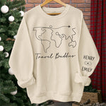 We're On The Vacay Mode - Couple Travel Personalized Custom Unisex Sweatshirt With Design On Sleeve - Holiday Vacation Gift, Gift For Adventure Travel Lovers, Husband Wife, Anniversary