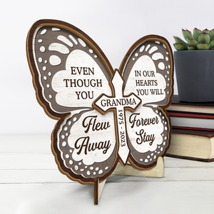 In Our Hearts You Will Forever Stay - Memorial Personalized Custom 2-Layered Wooden Plaque With Stand - Sympathy Gift For Family Members