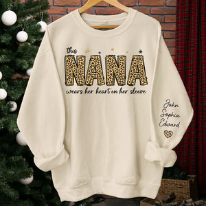 This Nana Wears Her Heart On Her Sleeve - Family Personalized Custom Unisex Sweatshirt With Design On Sleeve - Birthday Gift For Mom, Grandma