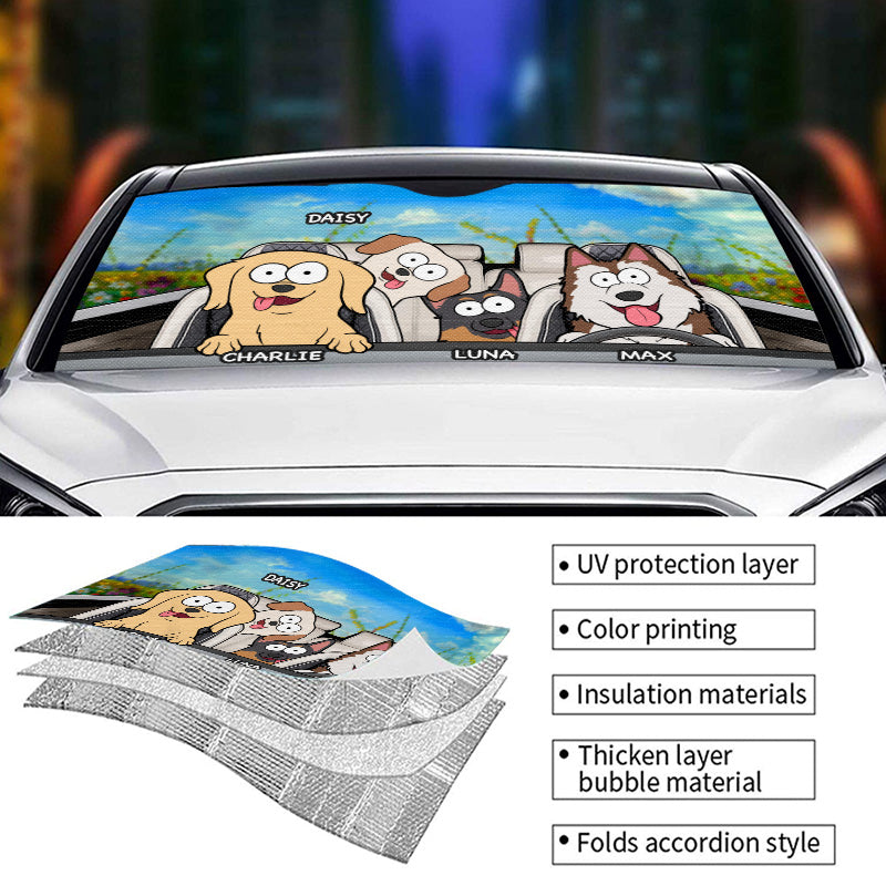 Family Outing - Dog Personalized Custom Auto Windshield Sunshade, Car Window Protector - Gift For Pet Owners, Pet Lovers