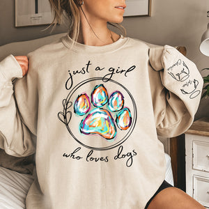 A Girl Who Loves Pets - Dog & Cat Personalized Custom Unisex Sweatshirt With Design On Sleeve - Sympathy Gift, Gift For Pet Owners, Pet Lovers