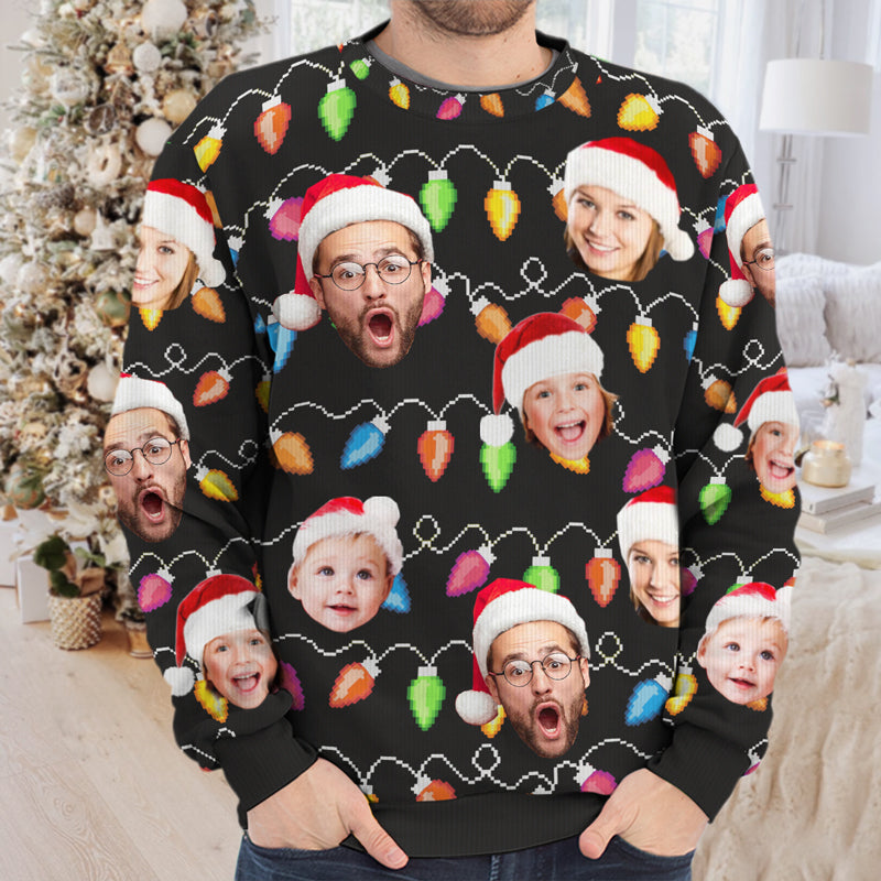 Custom Photo Messy And Bright - Family Personalized Custom Ugly Sweatshirt - Unisex Wool Jumper - Christmas Gift For Family Members