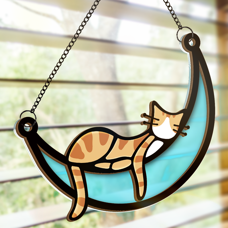 Lazy Cat - Cat Personalized Window Hanging Suncatcher - Gift For Pet Owners, Pet Lovers