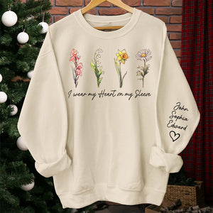 My Heart On My Sleeve - Family Personalized Custom Unisex Sweatshirt With Design On Sleeve - Birthday Gift For Mom, Grandma