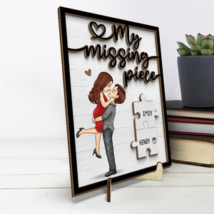 Honey, You're My Missing Piece - Couple Personalized Custom 2-Layered Wooden Plaque With Stand - House Warming Gift For Husband Wife, Anniversary