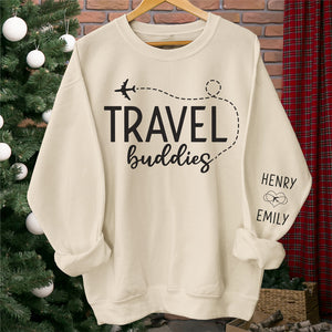 Compagnons de voyage pour la vie - Sweat-shirt unisexe personnalisé avec motif sur la manche - Cadeau de vacances, cadeau pour les amoureux du voyage d'aventure, mari et femme, anniversaire