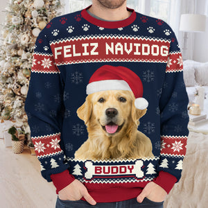 Custom Photo We Wish You A Merry Woofmas - Dog Personalized Custom Ugly Sweatshirt - Unisex Wool Jumper - Christmas Gift For Pet Owners, Pet Lovers