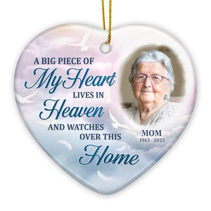 Custom Photo A Big Piece Of My Heart Lives In Heaven - Memorial Personalized Custom Ornament - Ceramic Heart Shaped - Christmas Gift, Sympathy Gift For Family Members