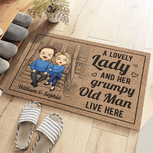 A Lovely Lady And Her Grumpy Old Man Live Here - Couple Personalized Custom Home Decor Decorative Mat - Gift For Husband Wife, Anniversary