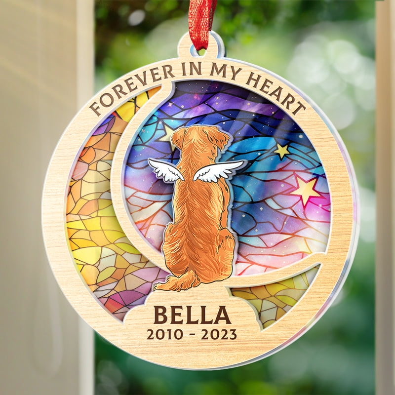 Forever In My Heart - Memorial Personalized Custom Suncatcher Ornament - Acrylic Round Shaped - Christmas Gift, Sympathy Gift For Pet Owners, Pet Lovers