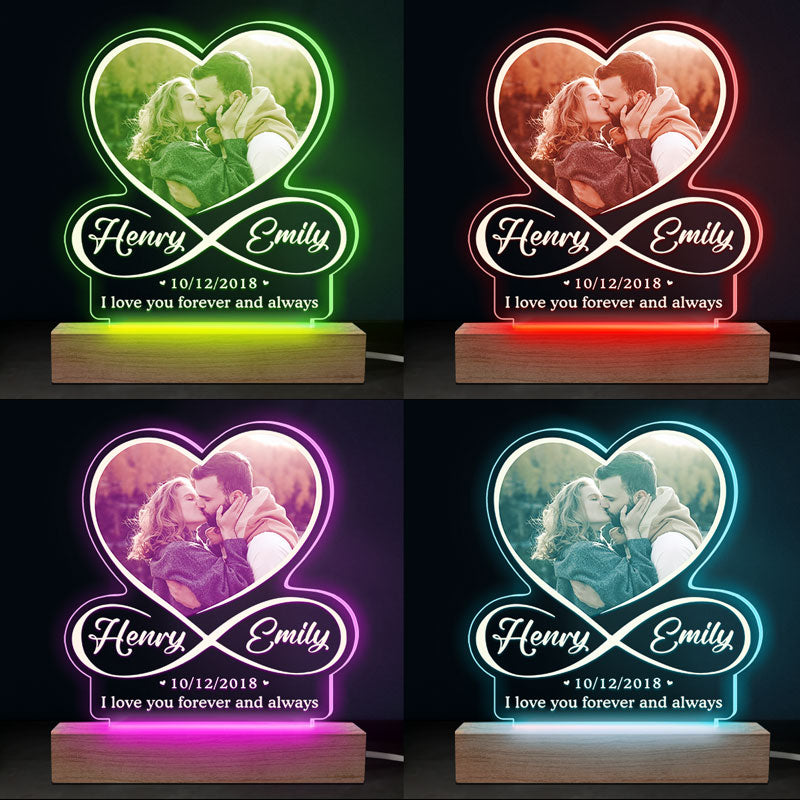 Custom Photo I Love You To Infinity And Beyond - Couple Personalized Custom Infinity Heart Shaped 3D LED Light - Gift For Husband Wife, Anniversary