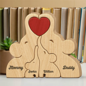 Lovely Family - Family Personalized Custom Elephant Shaped Wooden Art Puzzle - Wooden Pet Carvings, Wood Sculpture Table Ornaments, Carved Wood Decor - Gift For Family Members