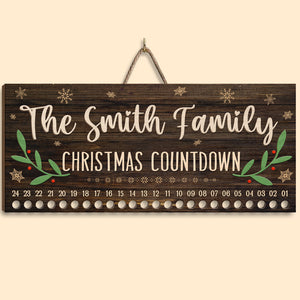 Christmas Kisses And Candy Cane Wishes - Family Personalized Custom Candy Christmas Countdown Wooden Sign, Advent Calendar - Christmas Gift For Family Members