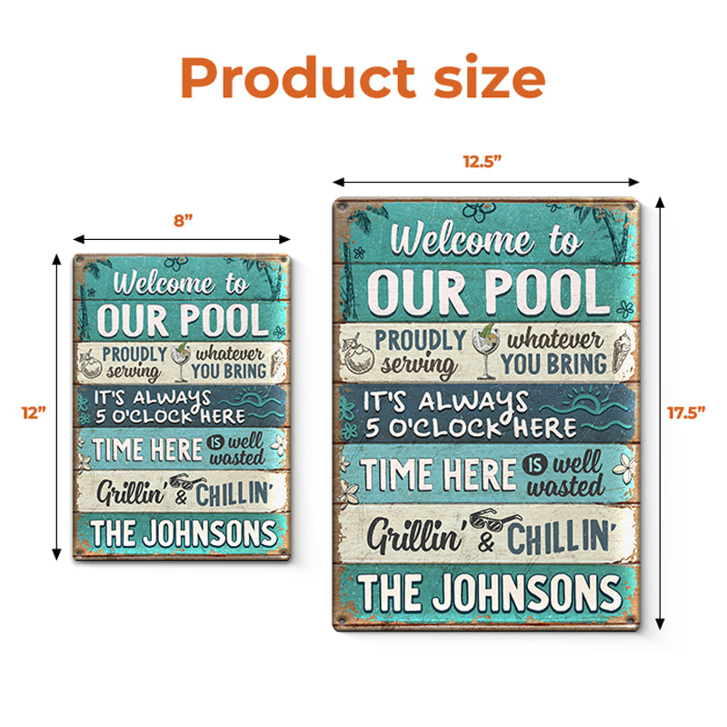 It's Always 5 O'Clock Here - Family Personalized Custom Home Decor Metal Sign - House Warming Gift For Family Members