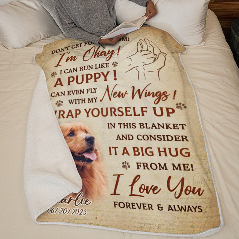 Custom Photo Don't Cry For Me I'm Okay - Memorial Personalized Custom Blanket - Christmas Gift, Sympathy Gift For Pet Owners, Pet Lovers
