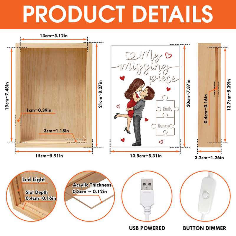 My Missing Piece - Couple Personalized Custom Frame Light Box - Gift For Husband Wife, Anniversary